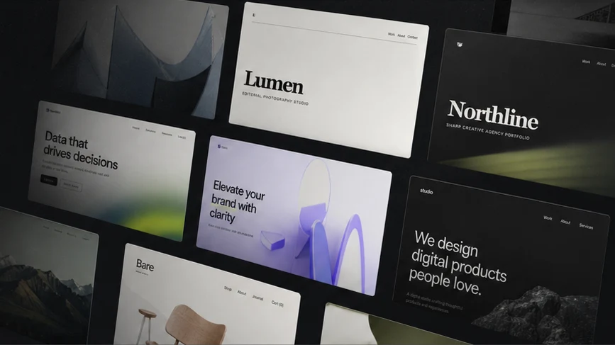 A tilted gallery of Framekin website template previews