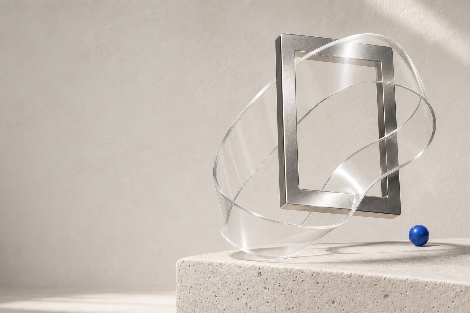 Transparent acrylic ribbon surrounding a silver frame