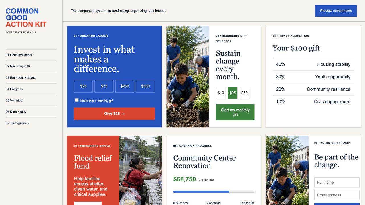 Common Good Action Kit website preview