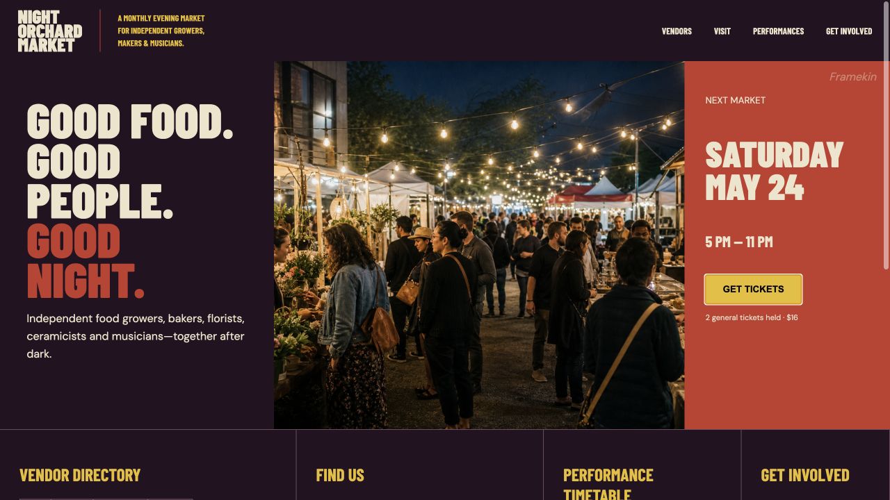 Night Orchard Market website preview